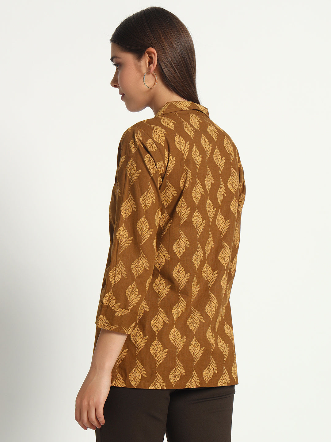 Brown Printed Lapel Collar Shirt