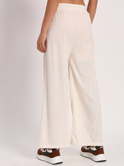 Off White Straight Fit Wide Leg Pants