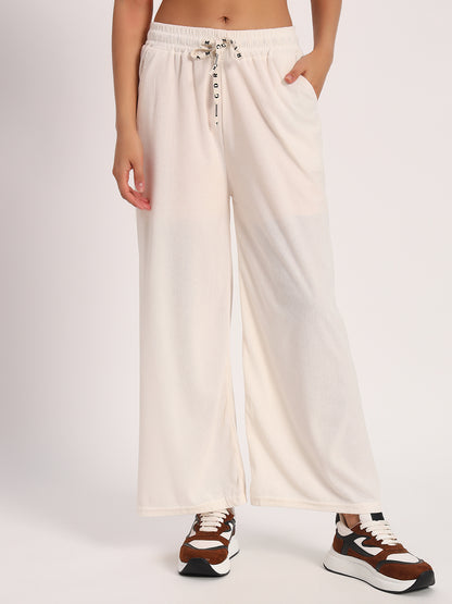 Off White Straight Fit Wide Leg Pants