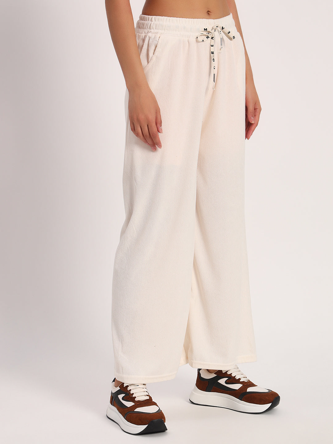 Off White Straight Fit Wide Leg Pants