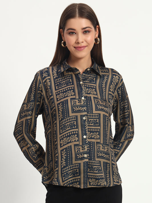 Geometric Floral Satin Shirt