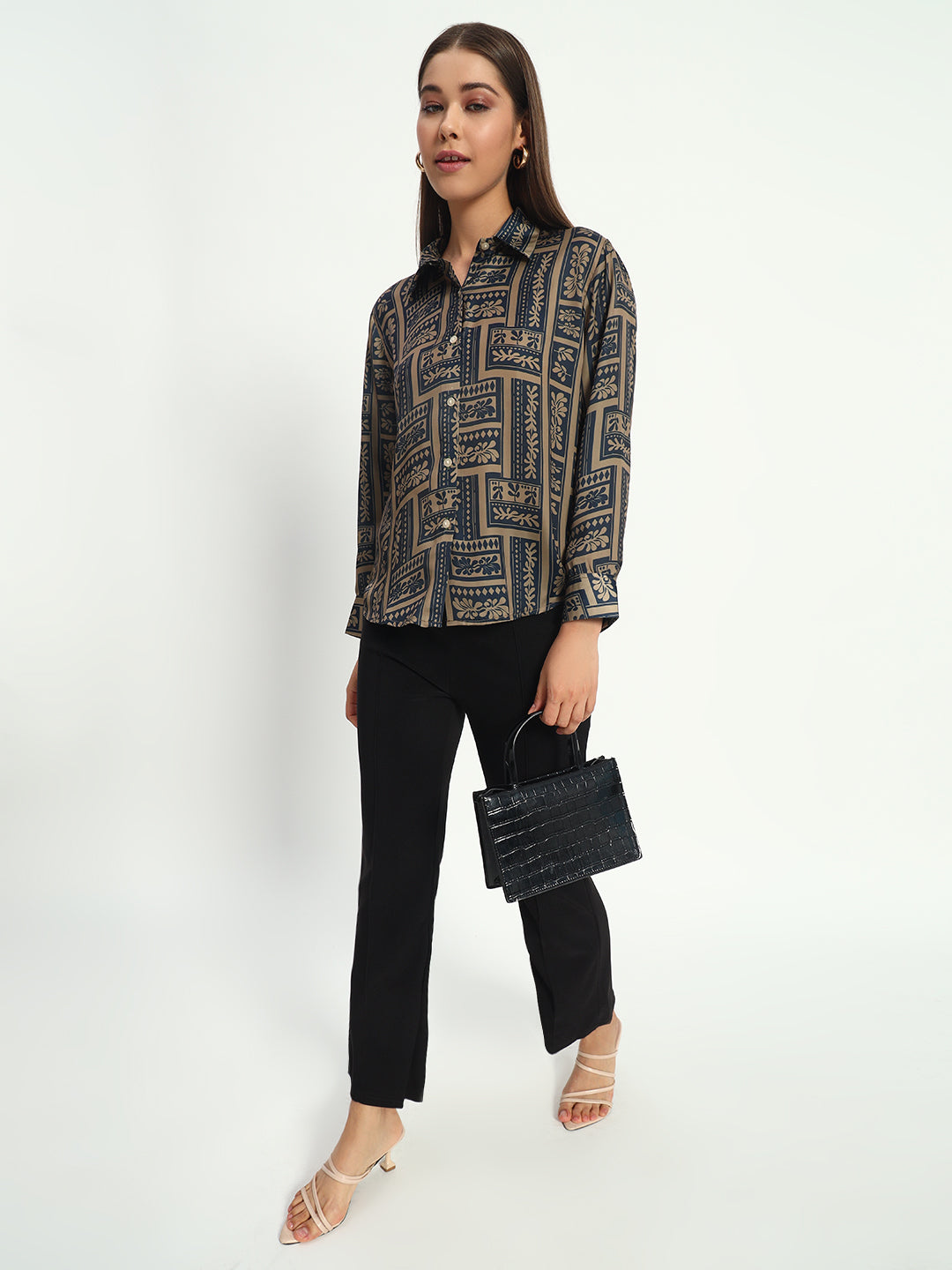 Geometric Floral Satin Shirt