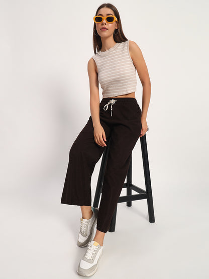 Coffee Brown Straight Fit Wide Leg Pants