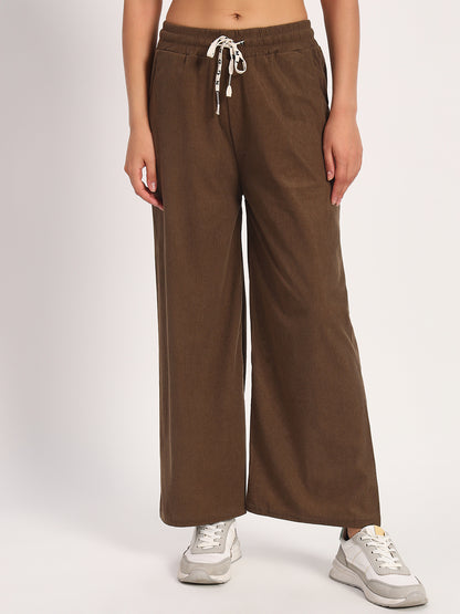 Brown Straight Fit Wide Leg Pants