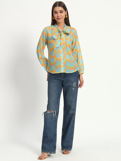 Bright Yellow Floral Bow Shirt