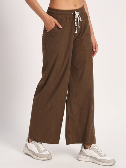 Brown Straight Fit Wide Leg Pants