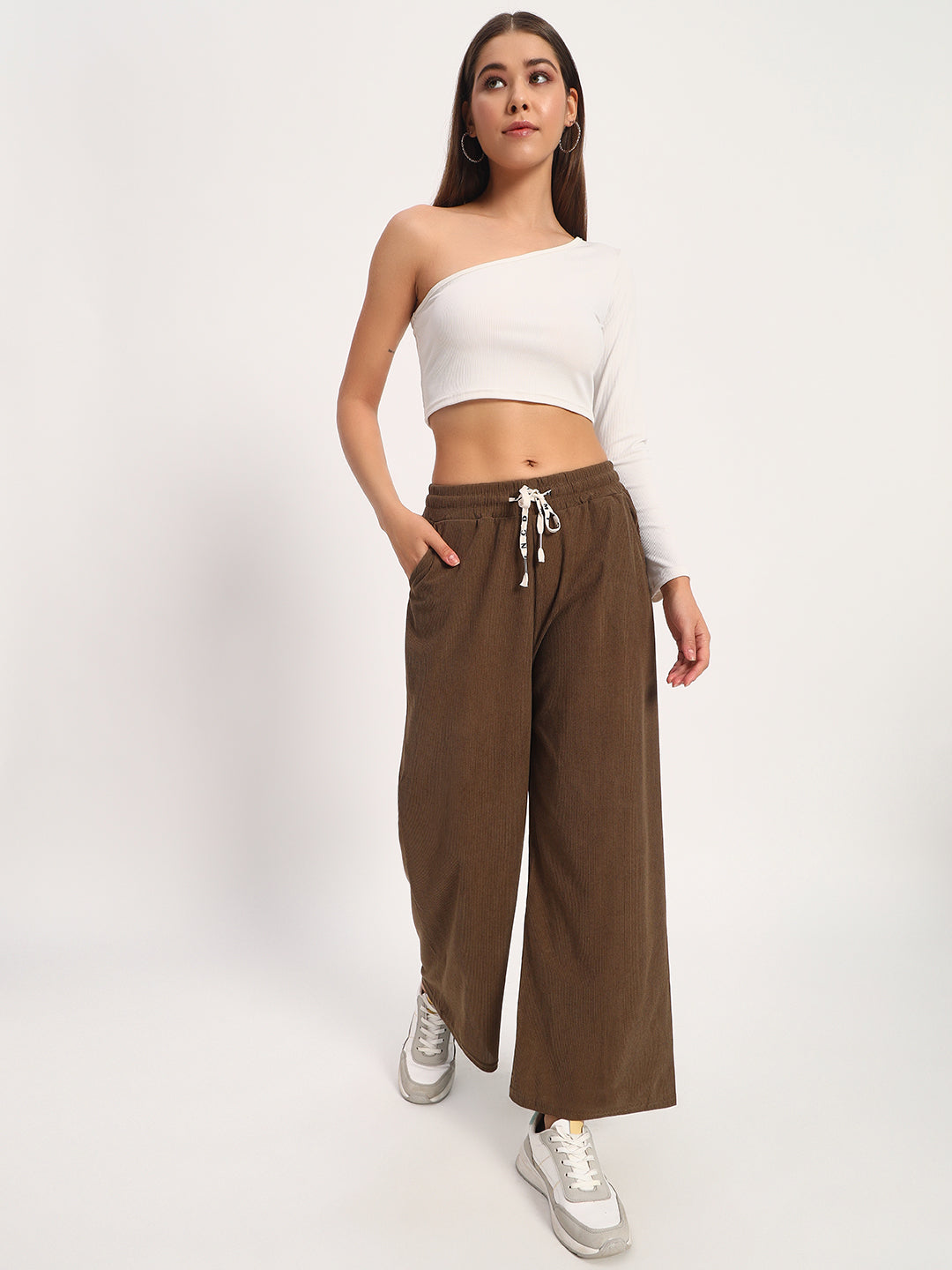 Brown Straight Fit Wide Leg Pants