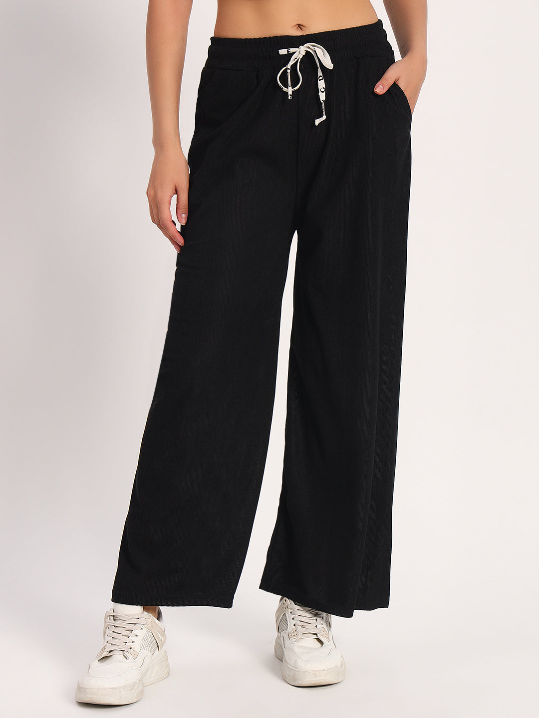 Black Straight Fit Wide Leg Pants