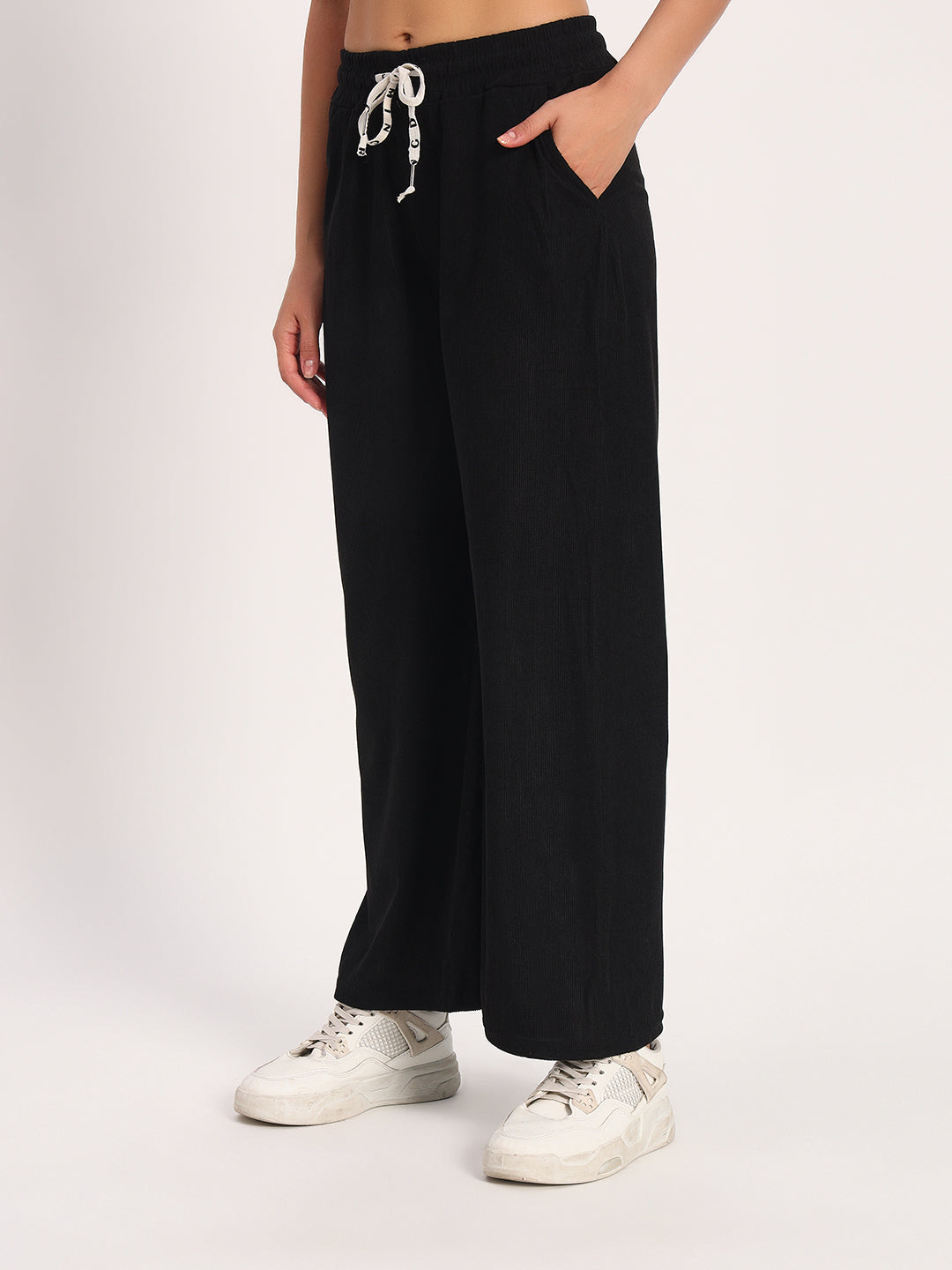 Black Straight Fit Wide Leg Pants