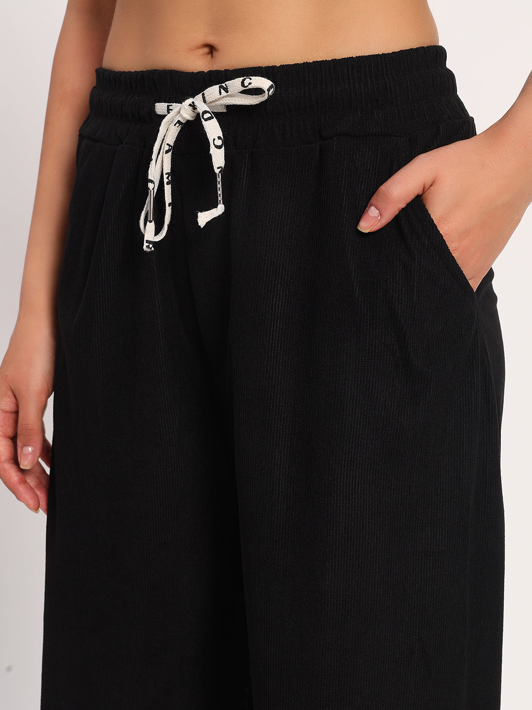 Black Straight Fit Wide Leg Pants