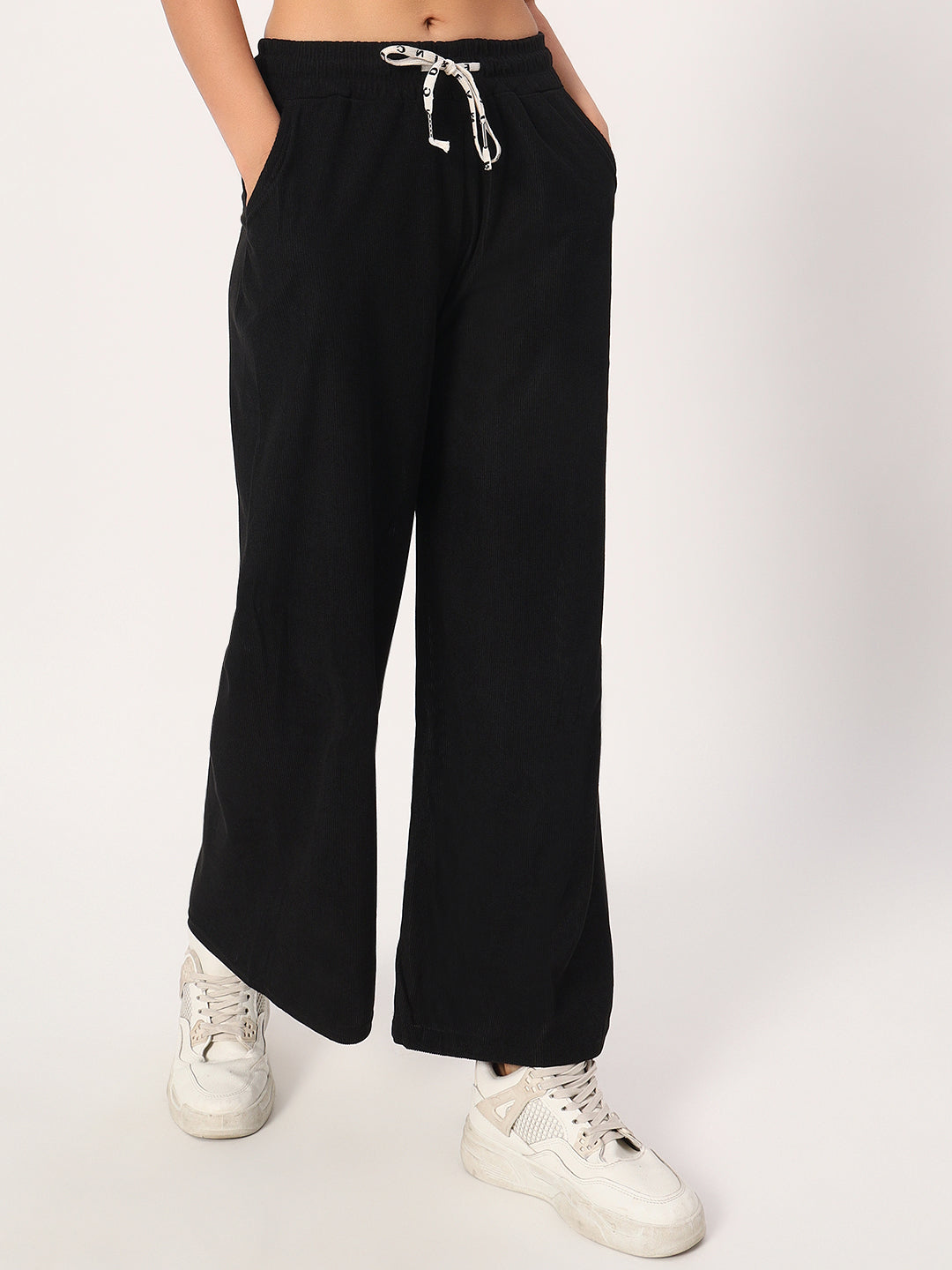 Black Straight Fit Wide Leg Pants