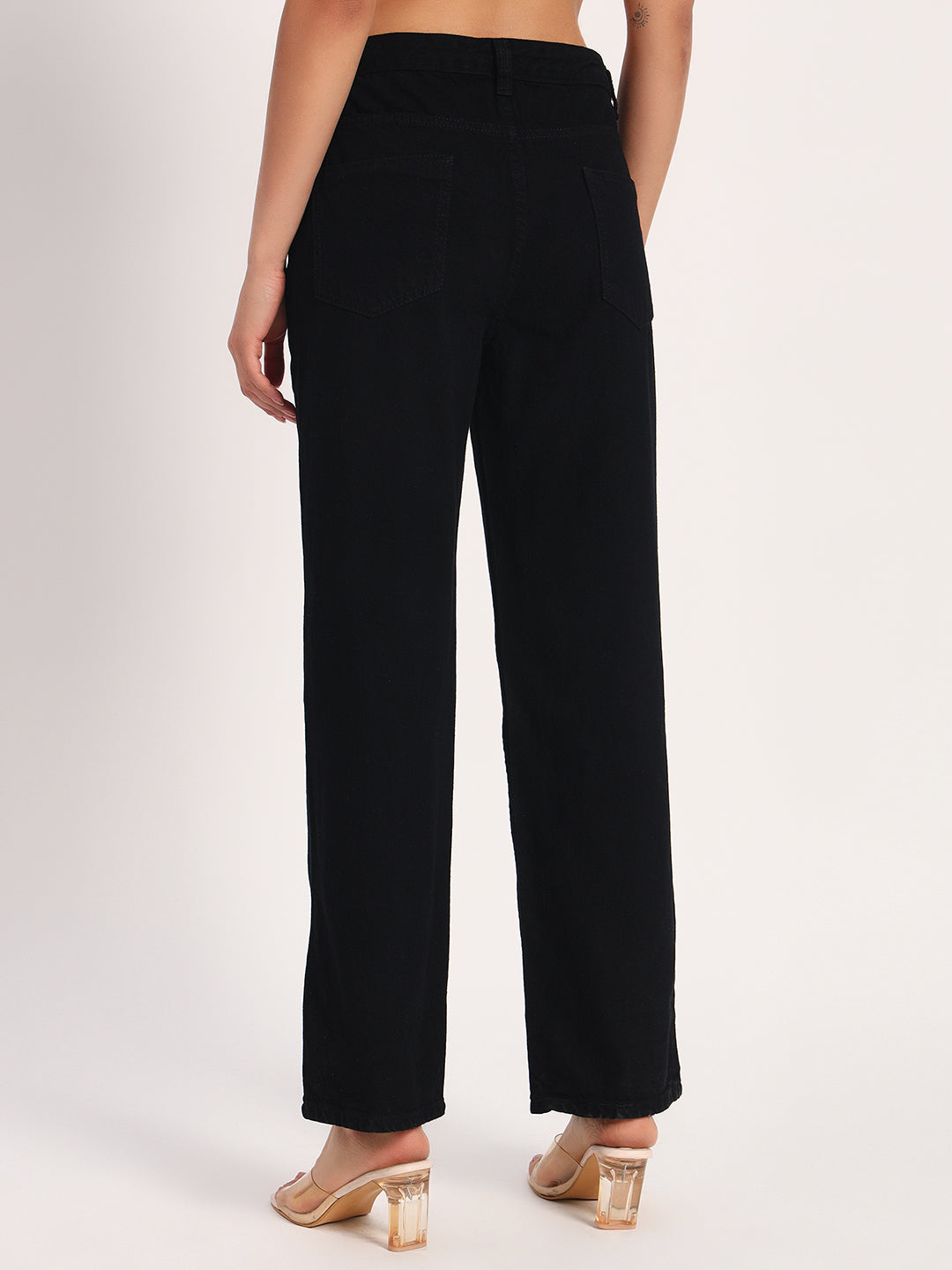 Black Straight Fit Wide Leg Jeans