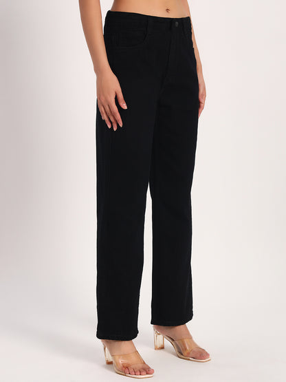 Black Straight Fit Wide Leg Jeans