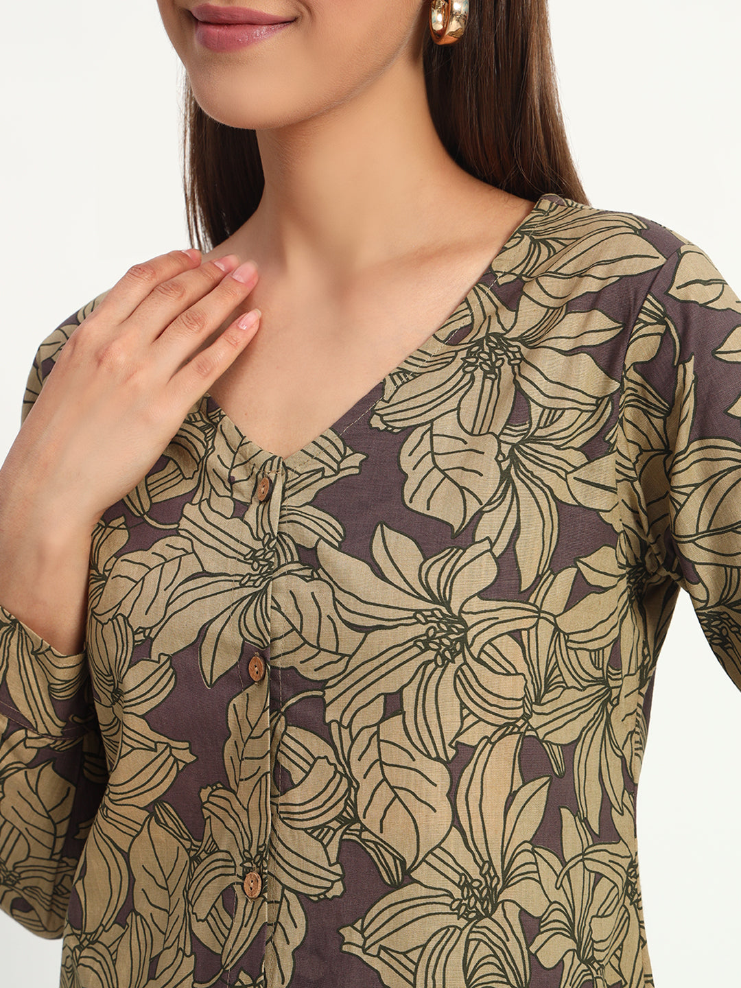 Dusty Plum Floral V Neck Shirt