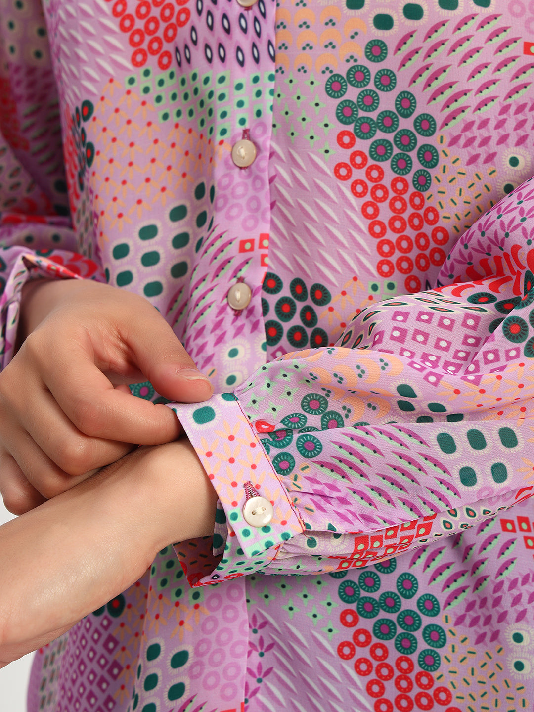 Lilac Printed V Neck Shirt