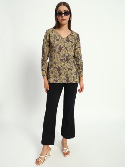 Dusty Plum Floral V Neck Shirt