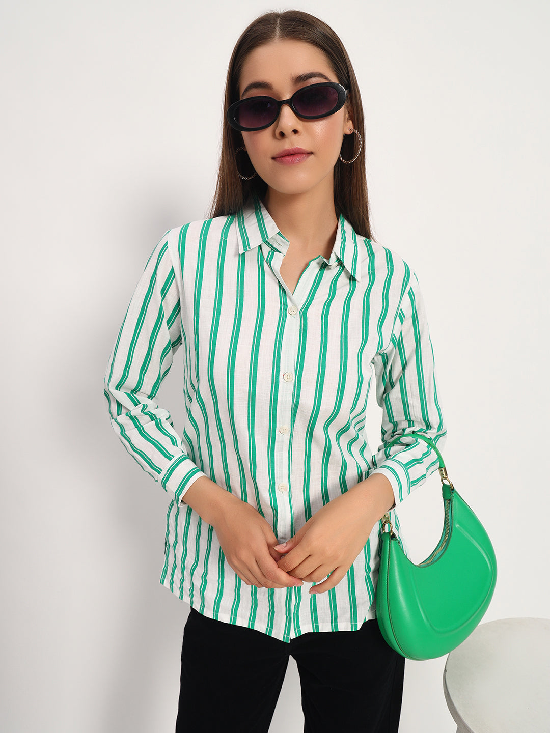 Green Striped Linen Shirt