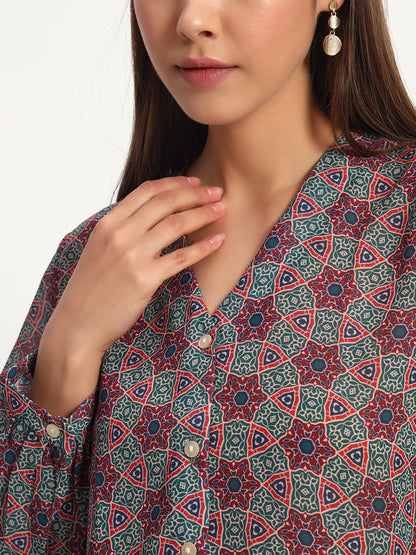 Ajrak Heritage V Neck Shirt