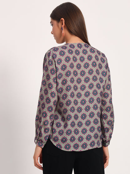 Light Olive Ajrak Print Shirt