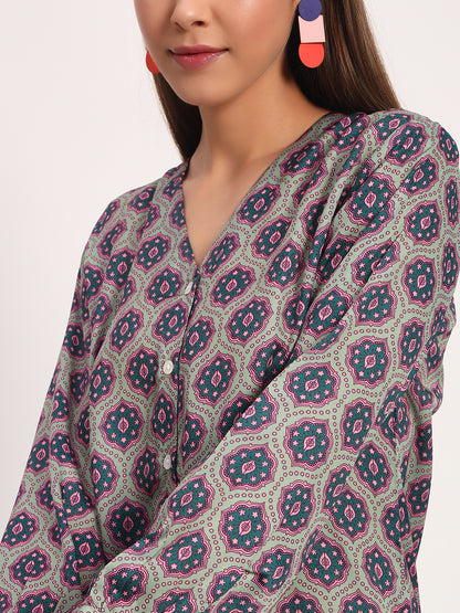 Light Olive Ajrak Print Shirt