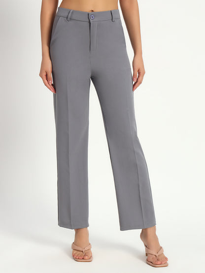 Grey Straight Fit Stretch Pants