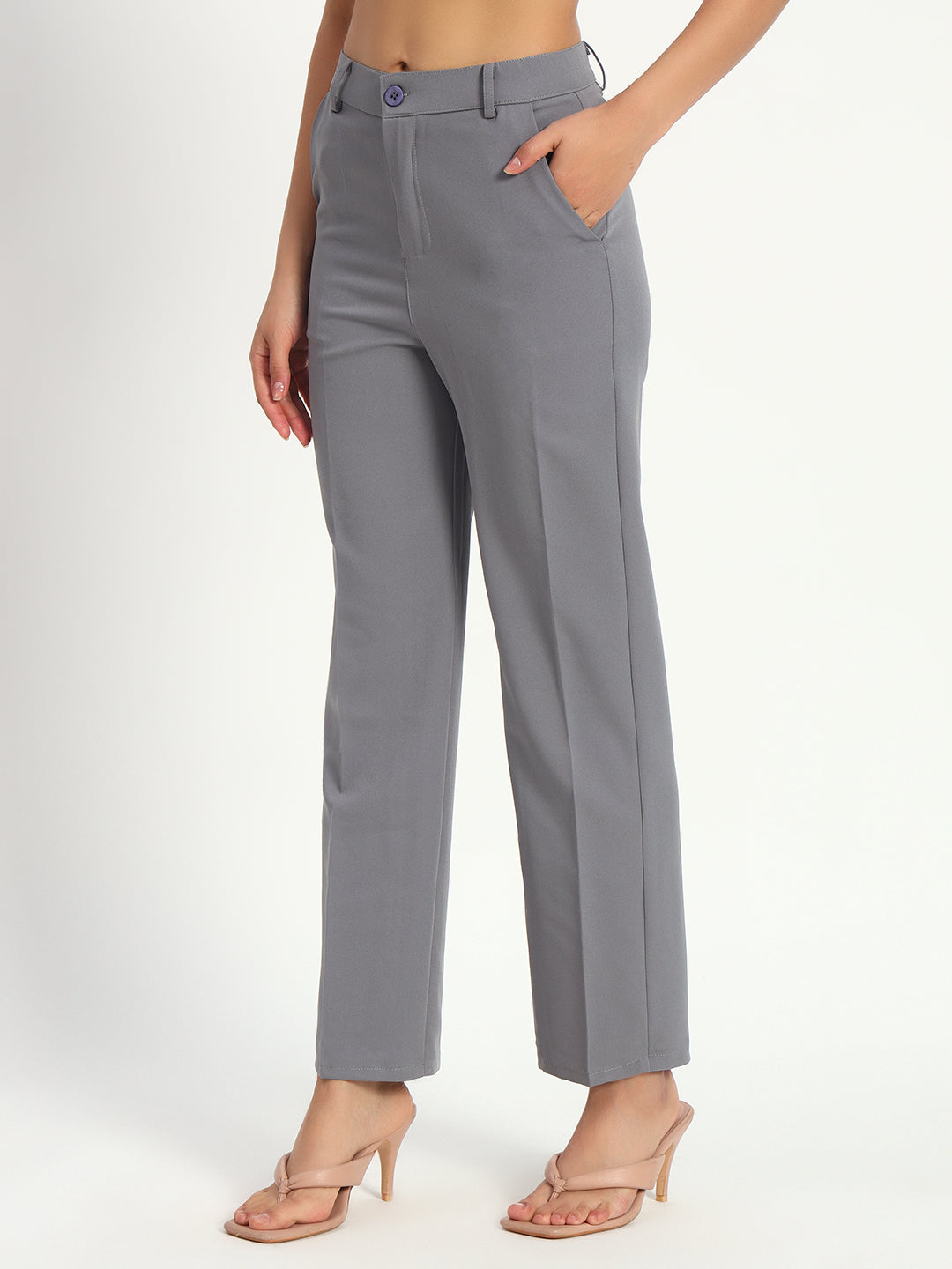 Grey Straight Fit Stretch Pants