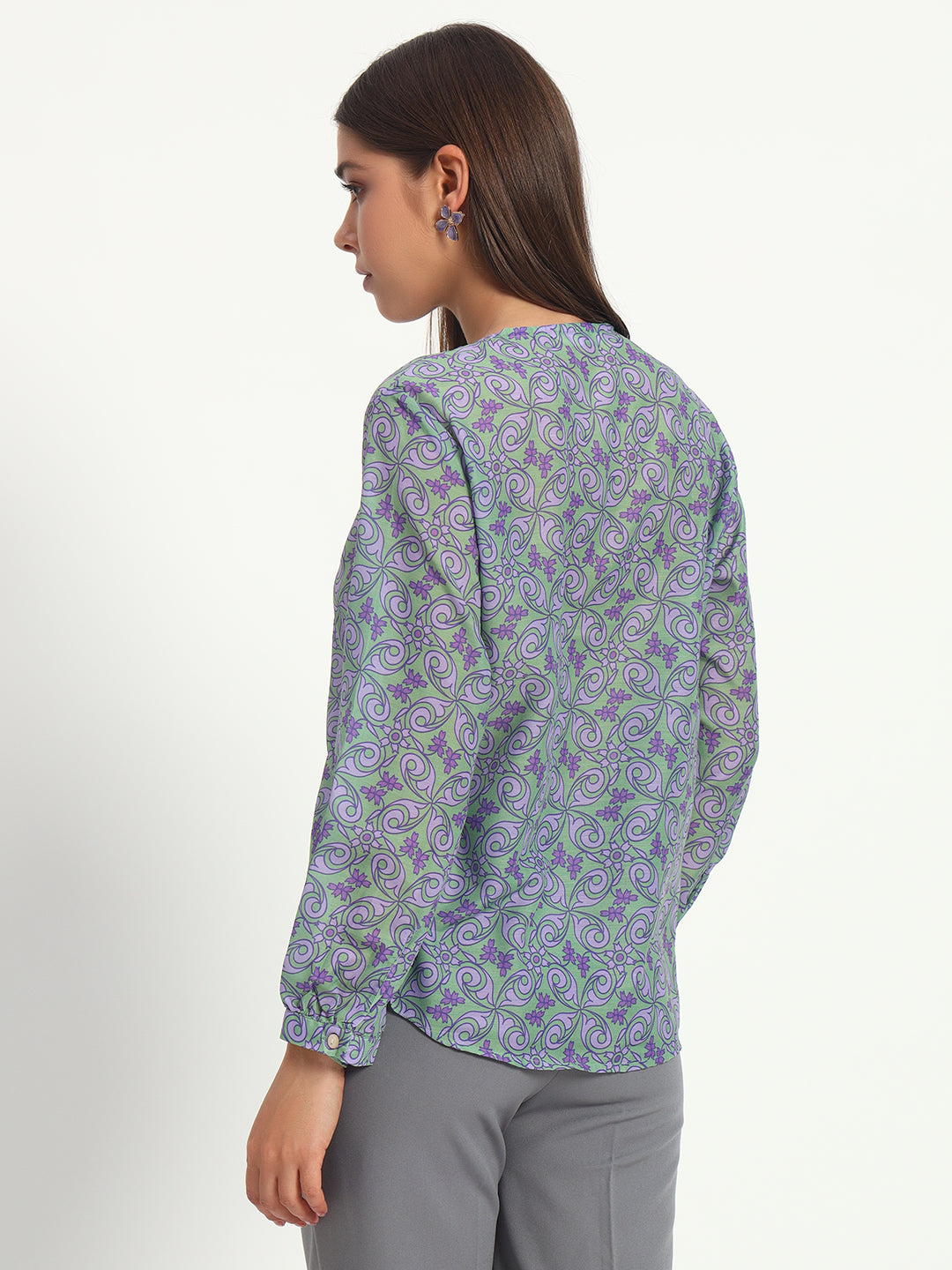 Bright Green Scroll Print Shirt