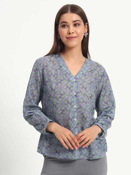 Bright Green Scroll Print Shirt