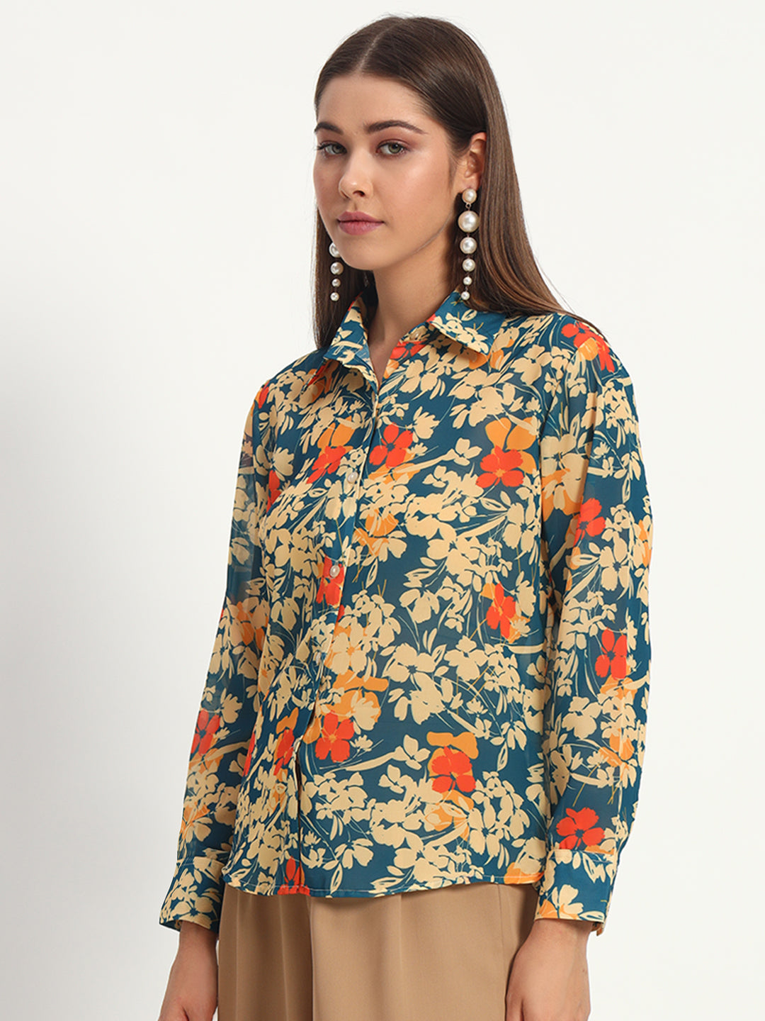 Navy Floral Print Shirt