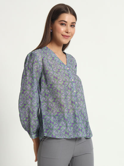 Bright Green Scroll Print Shirt