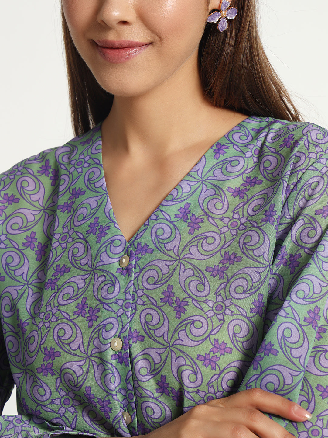 Bright Green Scroll Print Shirt