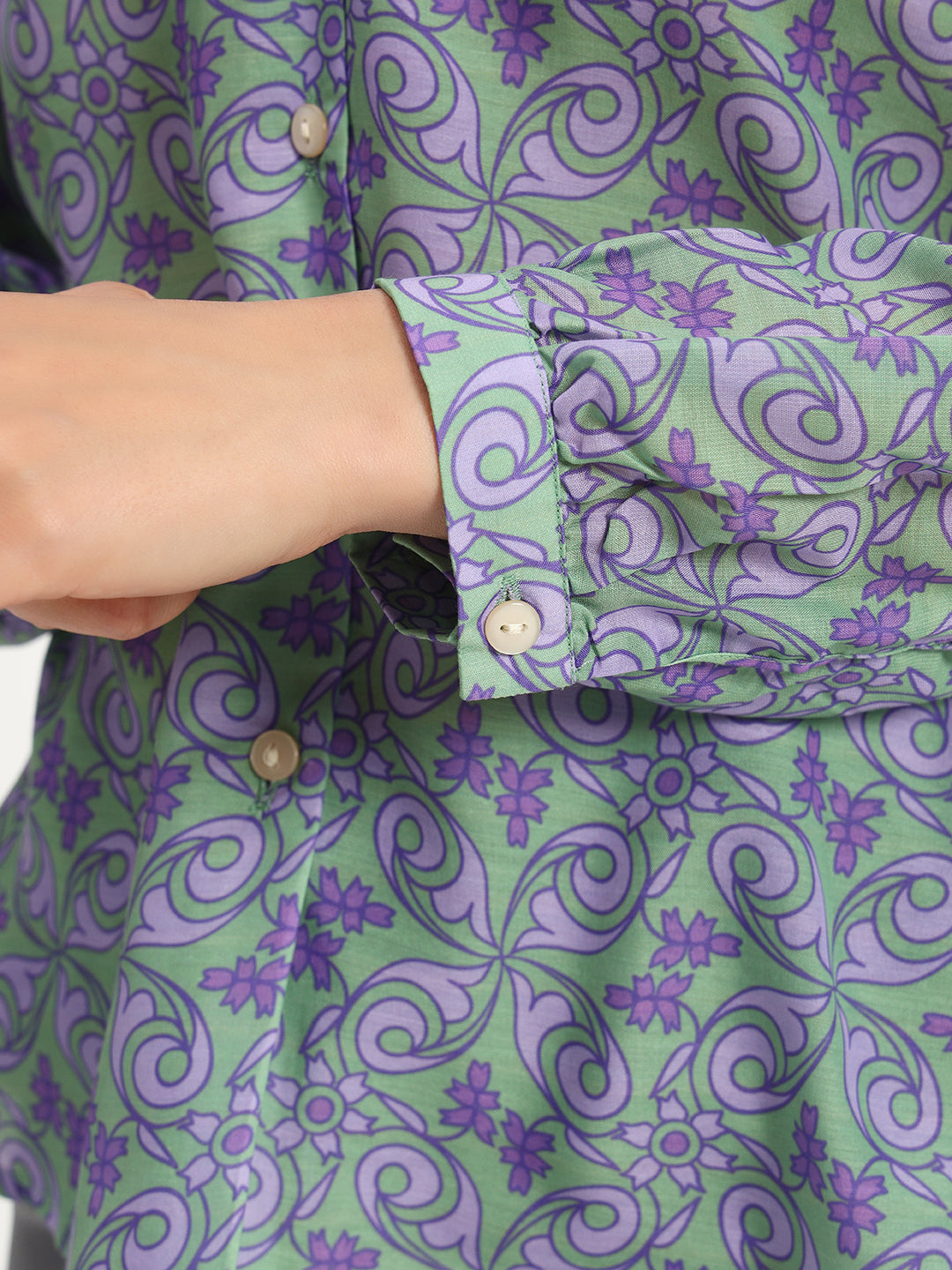 Bright Green Scroll Print Shirt