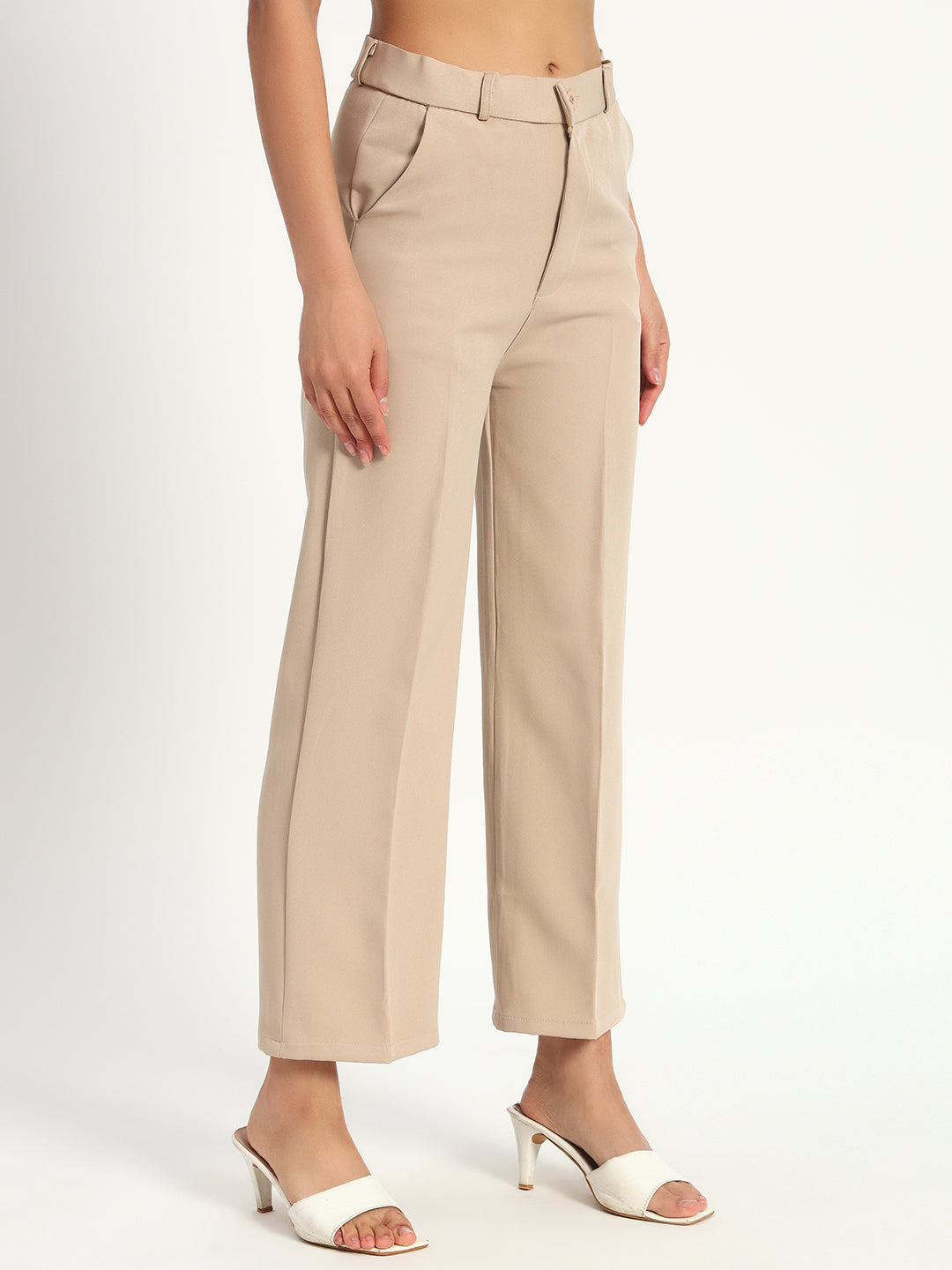 Beige Straight Fit Pants