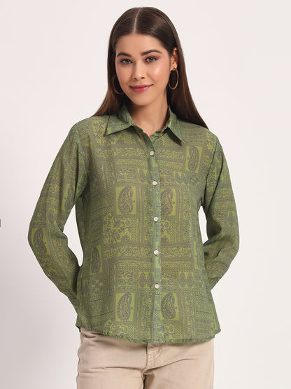 Light Olive Paisley Print Shirt