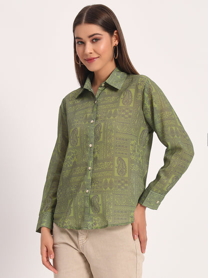 Light Olive Paisley Print Shirt