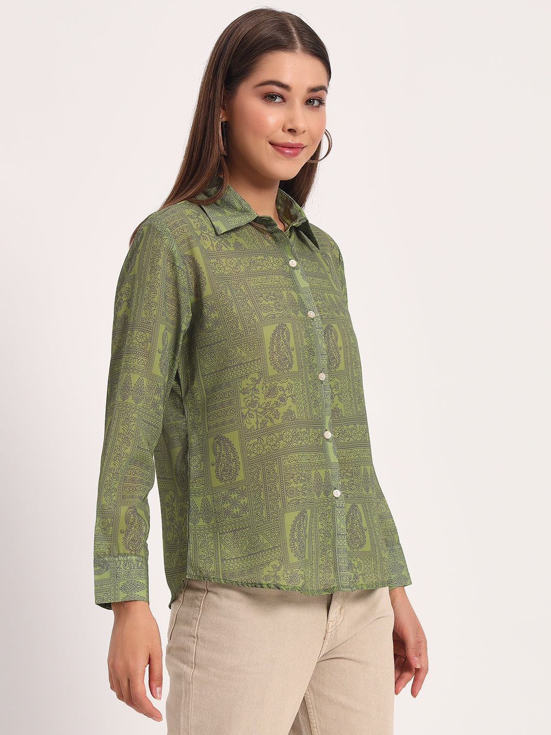 Light Olive Paisley Print Shirt