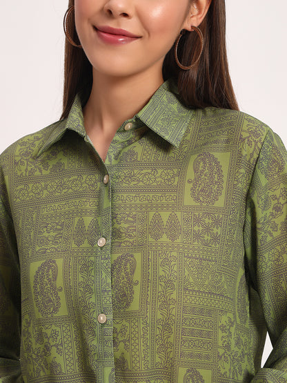 Light Olive Paisley Print Shirt