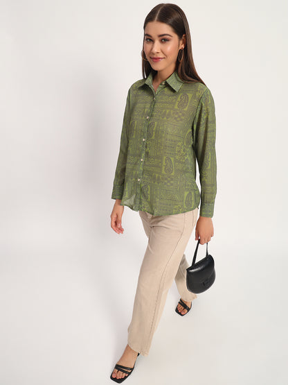 Light Olive Paisley Print Shirt