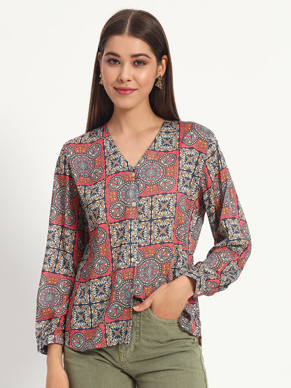 Aboriginal Print V Neck Shirt