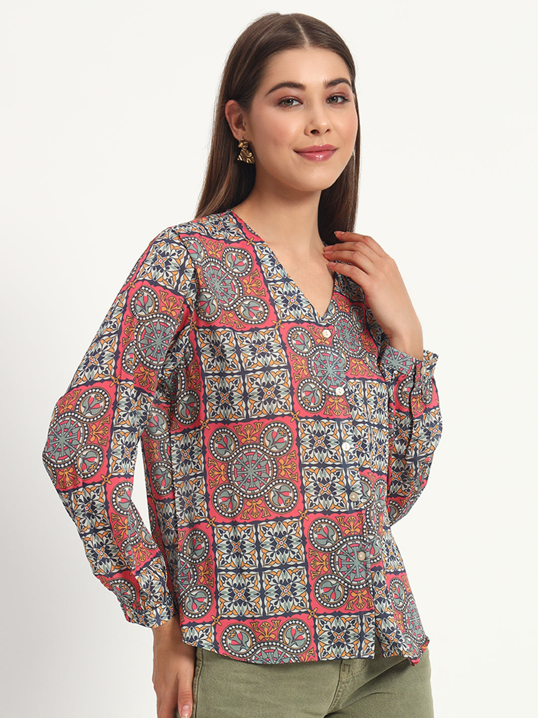 Aboriginal Print V Neck Shirt