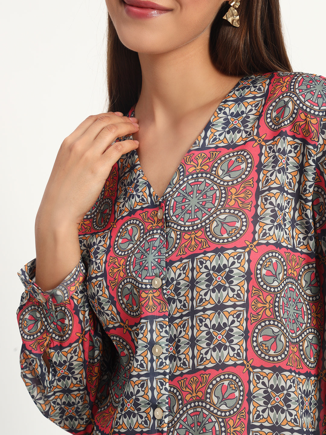 Aboriginal Print V Neck Shirt