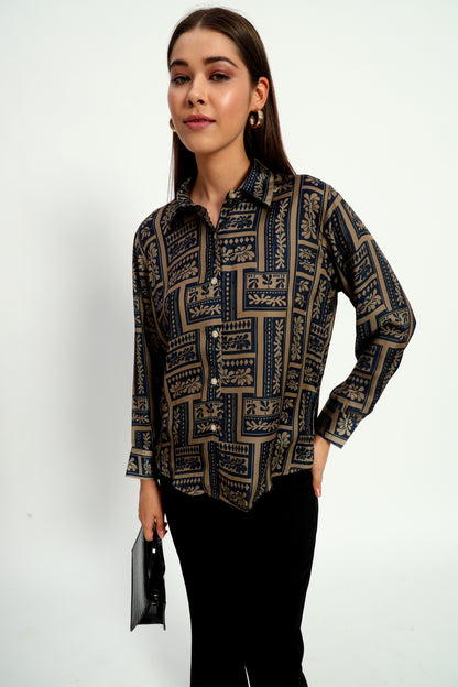 Geometric Floral Satin Shirt