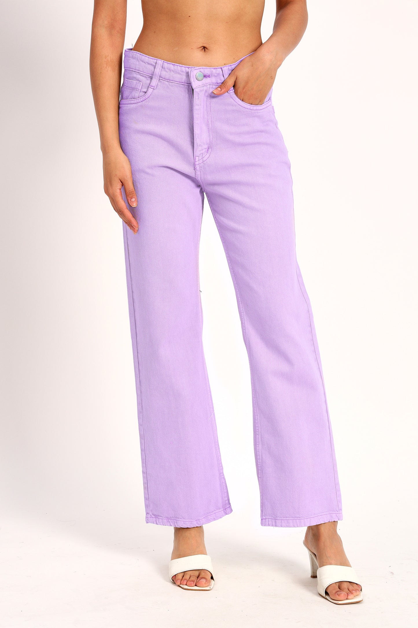 Lilac Denim Straight Fit Wide Leg Jeans