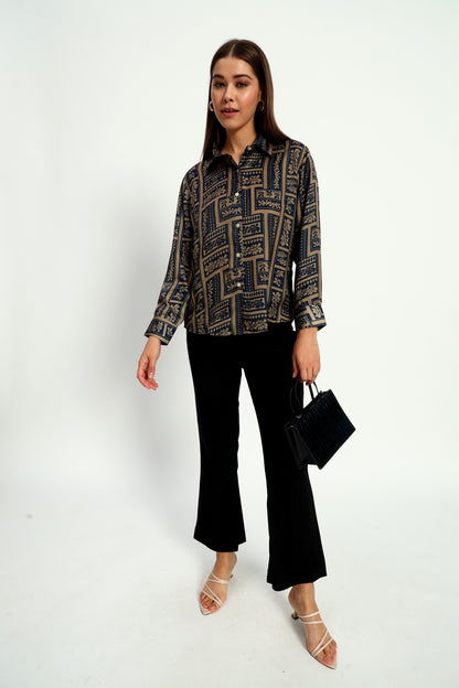 Geometric Floral Satin Shirt