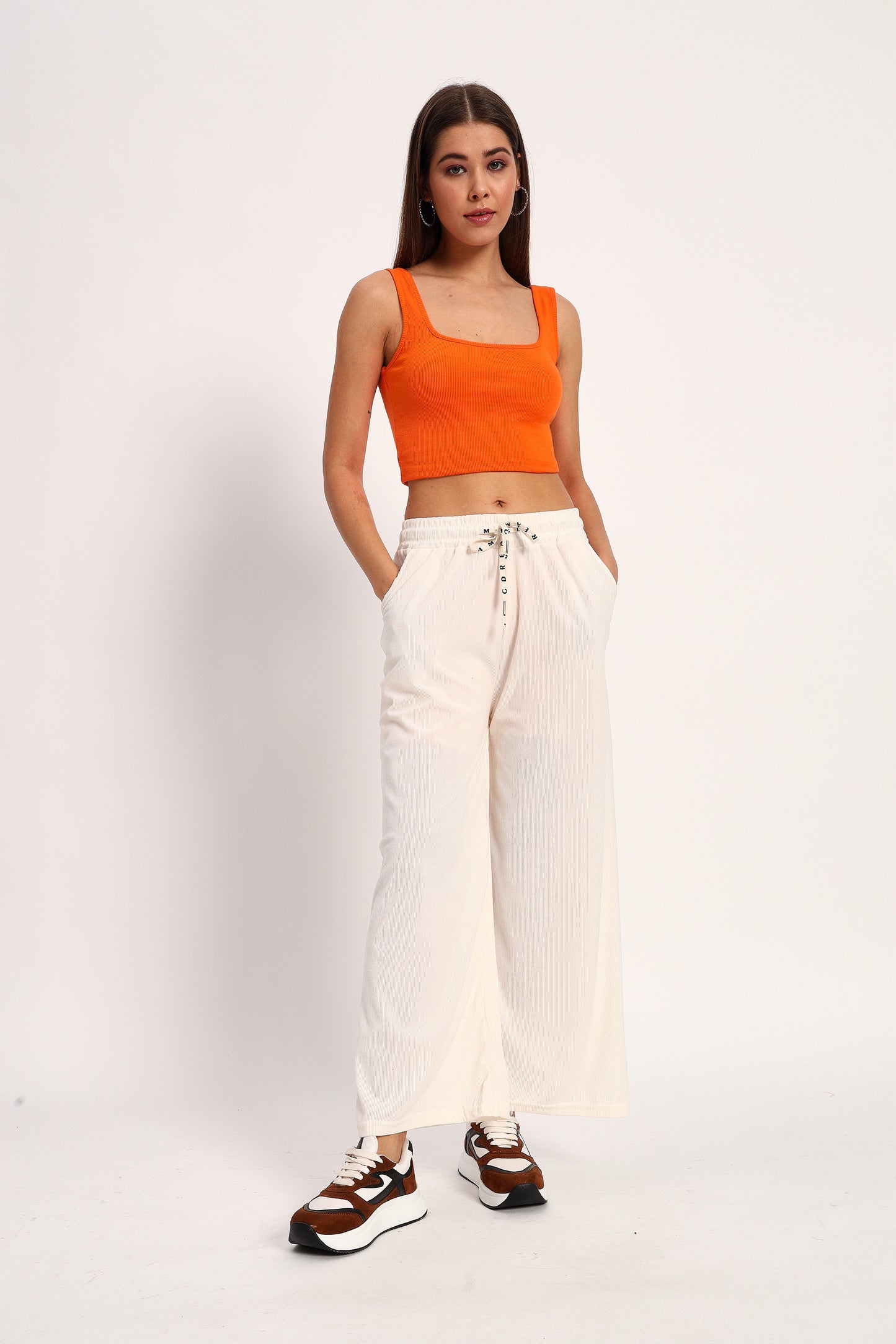 Off White Straight Fit Wide Leg Pants