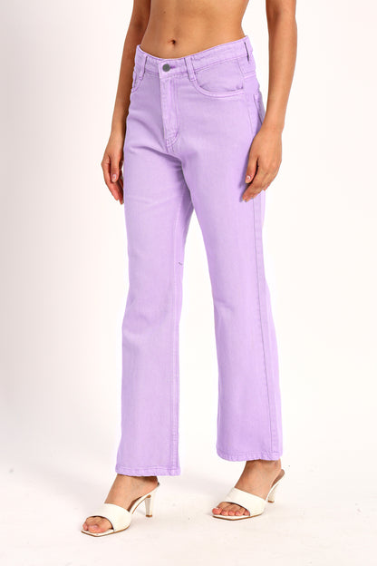 Lilac Denim Straight Fit Wide Leg Jeans