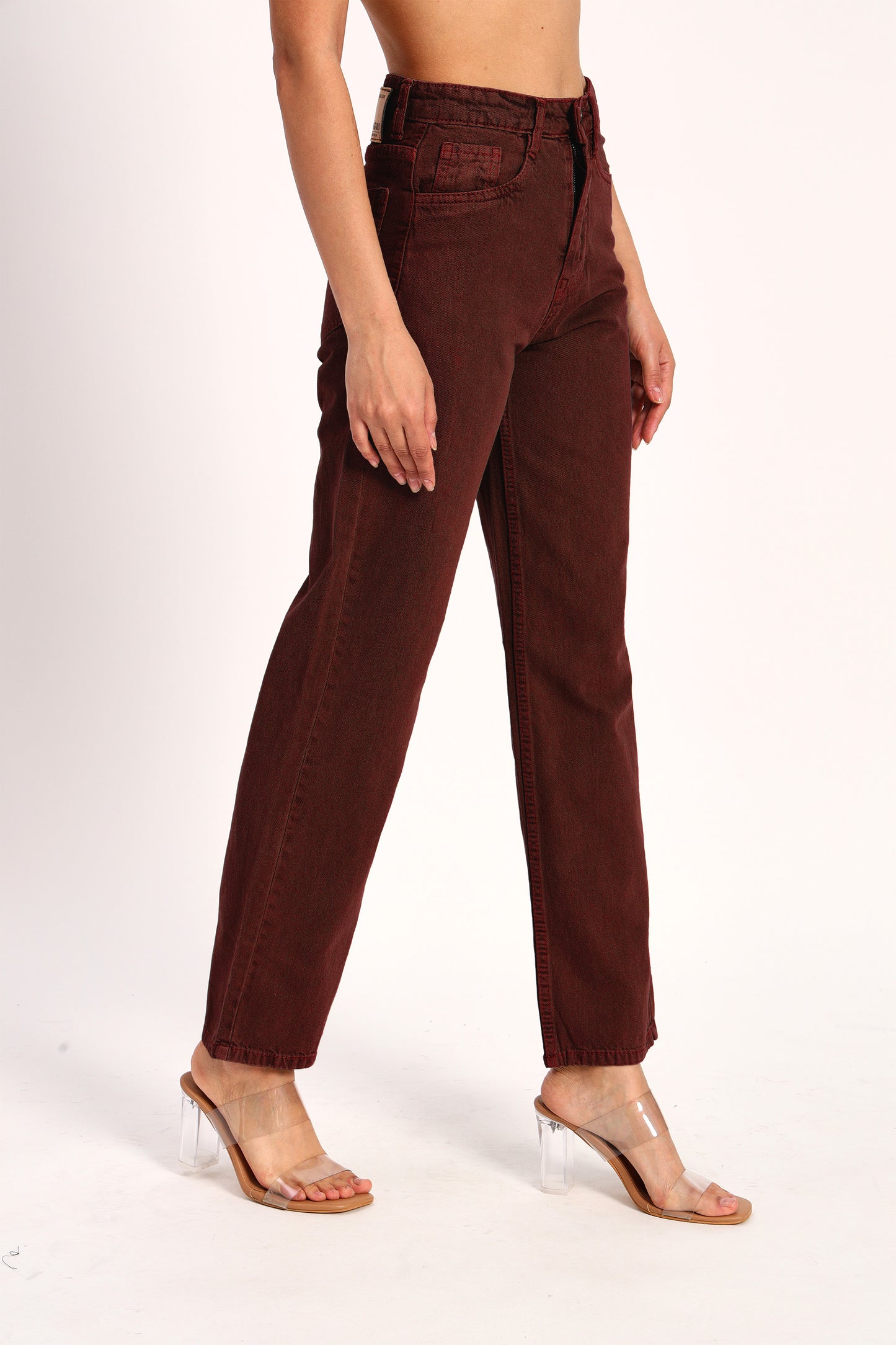 Brown Denim Straight Fit Wide Leg Jeans