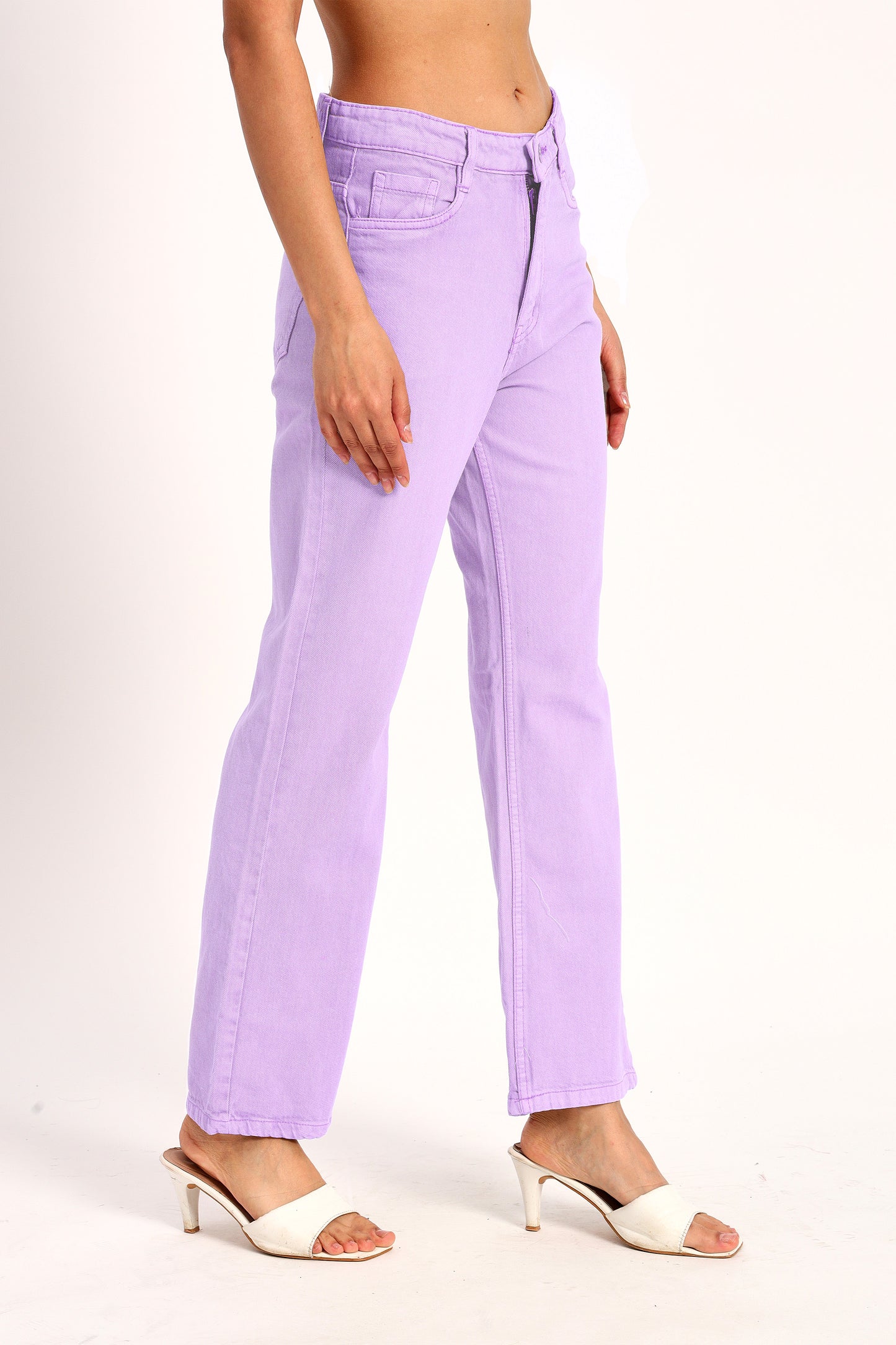 Lilac Denim Straight Fit Wide Leg Jeans