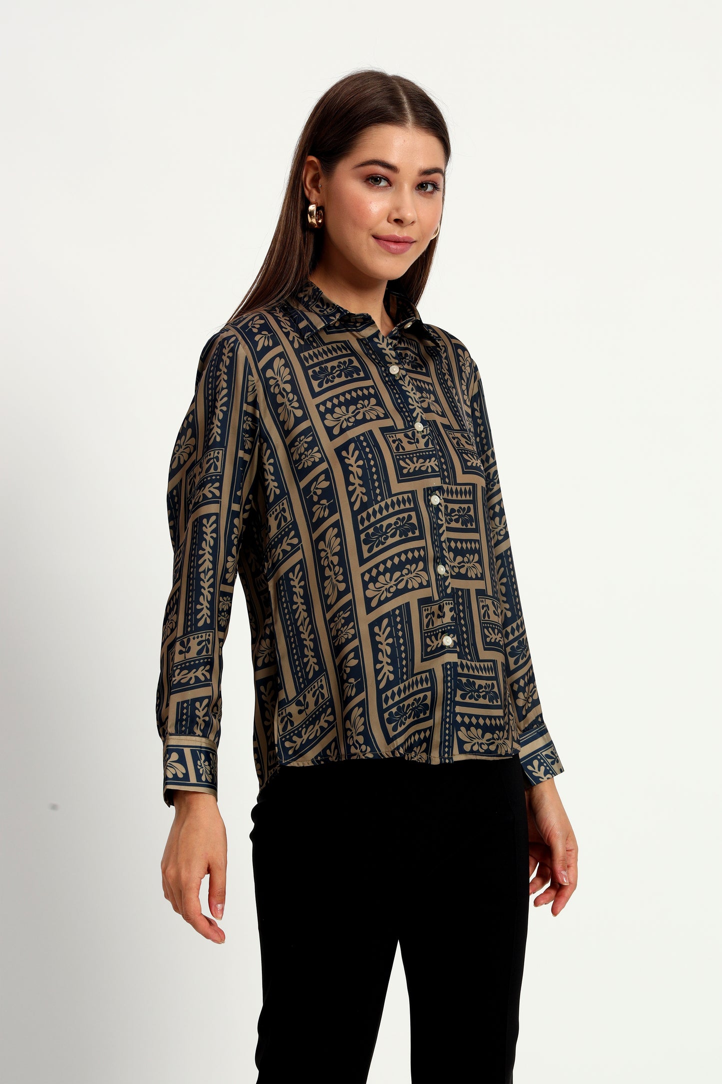 Geometric Floral Satin Shirt