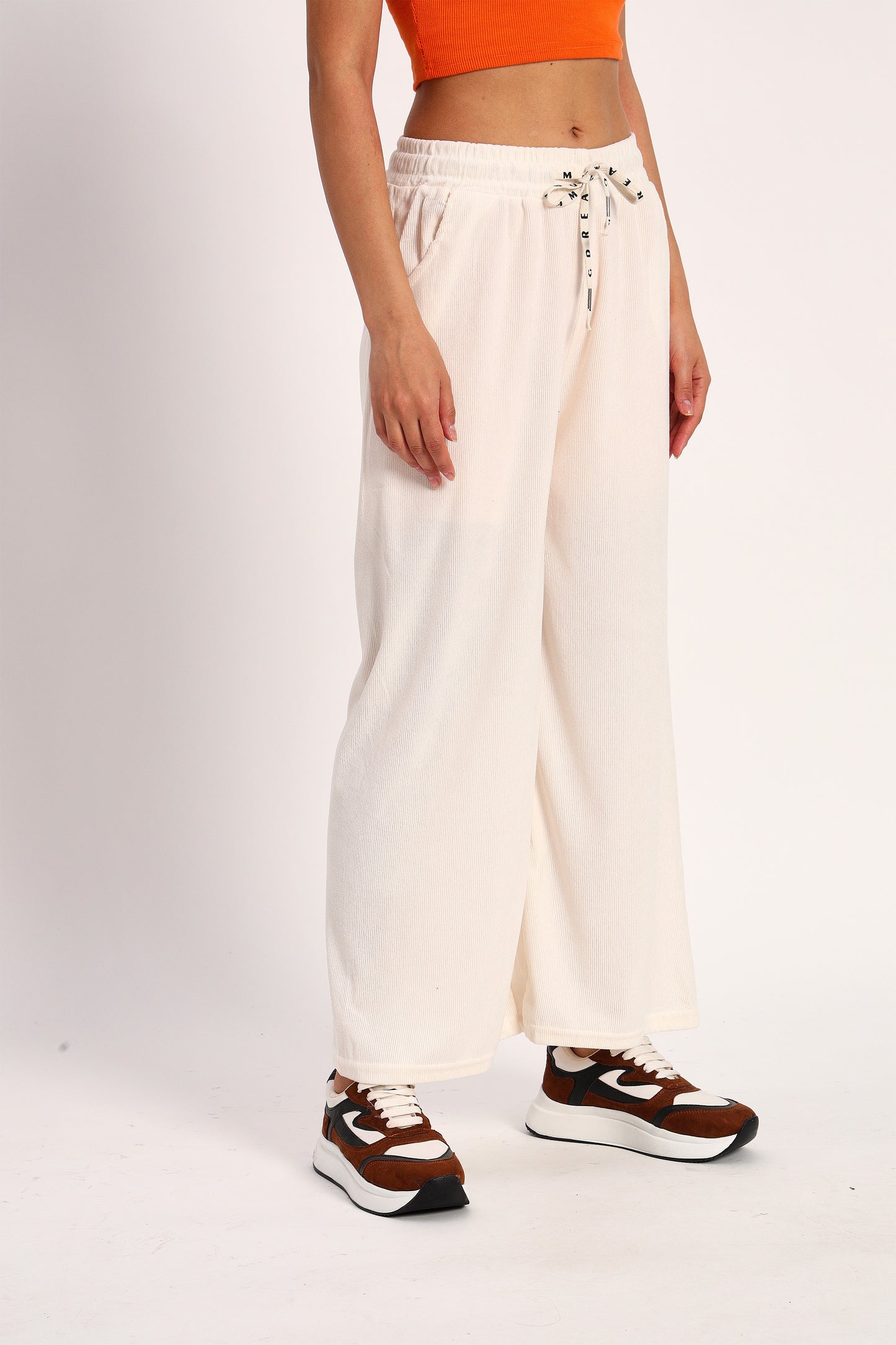 Off White Straight Fit Wide Leg Pants